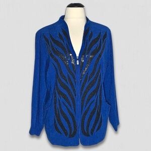Bob Mackie Wearable Art Velvet Sequined Blazer Black Blue 3X